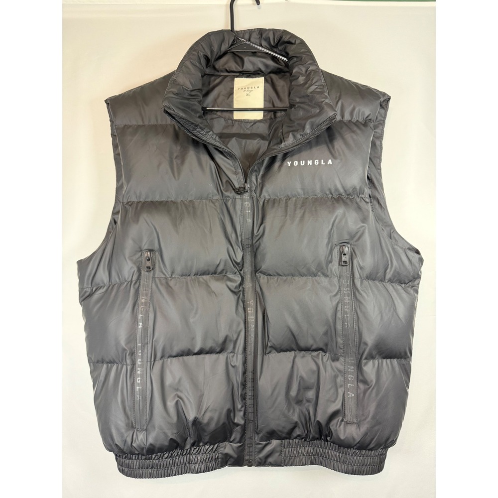 YoungLA Mens Puffer Vest Black Quilted Full Zip Sleeveless Jacket XL